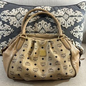 MCM Beige Visetos Leather Handbag